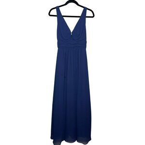 LuLu's Women's XS Sleeveless Plunging Neck Chiffon A-Line Maxi Dress Navy Blue